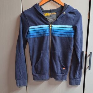 AVIATOR NATION - KID'S 5 STRIPE HOODIE - CHARCOAL // BLUE -- 14